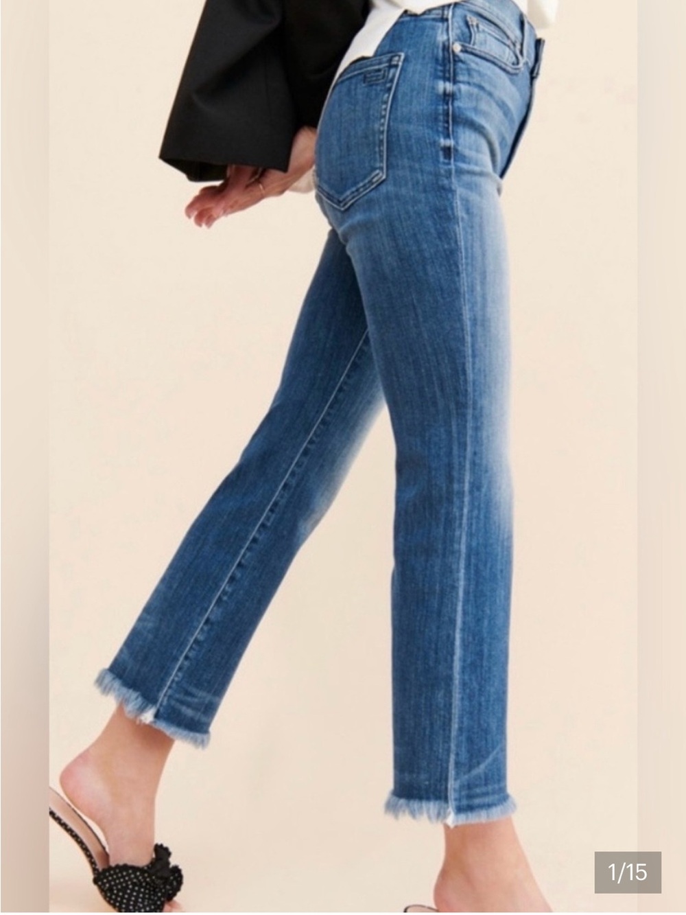 AYR The Bomb Pop High Rise Straight Leg Jeans Medium Wash Raw Hem Stretch 33L